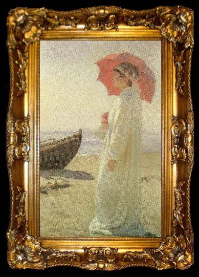 framed  Laurits Tuxen nina, kunstnerens datter, pa stranden, ta009-2